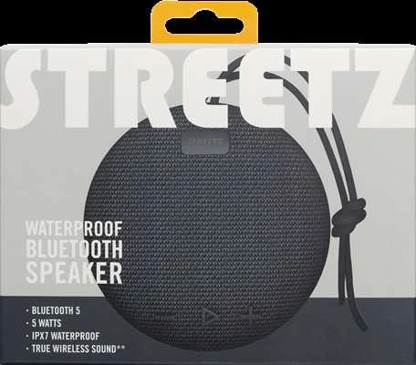 Pelė STREETZ vandeniui atsparus „Bluetooth“ garsiakalbis, 5 W, AUX, įmontuotas mikrofonas, juodas / CM763