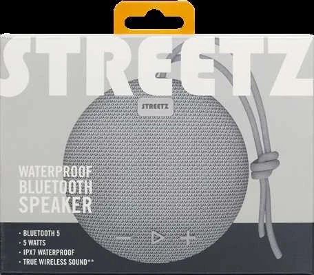 STREETZ vandeniui atsparus „Bluetooth“ garsiakalbis, 5 W, AUX, įmontuotas mikrofonas, pilkas CM764