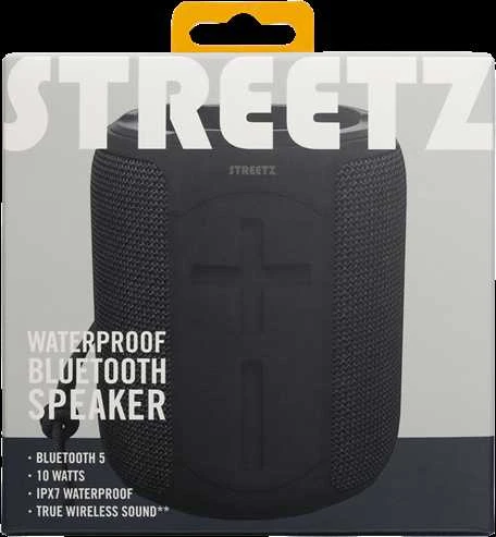 STREETZ vandeniui atspari „Bluetooth“ kolonėlė,TWS, 10 W, IPX7, 3,5 mm,, AUX, su mikrofonu, juoda CM765