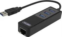Unitek Deltaco Tinklo adapteris , 10/100 / 1000Mbps , 1xRJ45, 1xUSB3.0, 3x USB3.0, juodas USB3-GIGA3