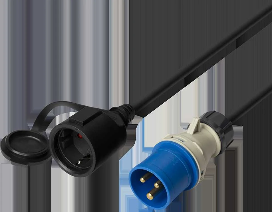 Įžemintas adapterio laidas DELTACO IP44, 230 V 16 A, 1 m, juodas / DEL-124
