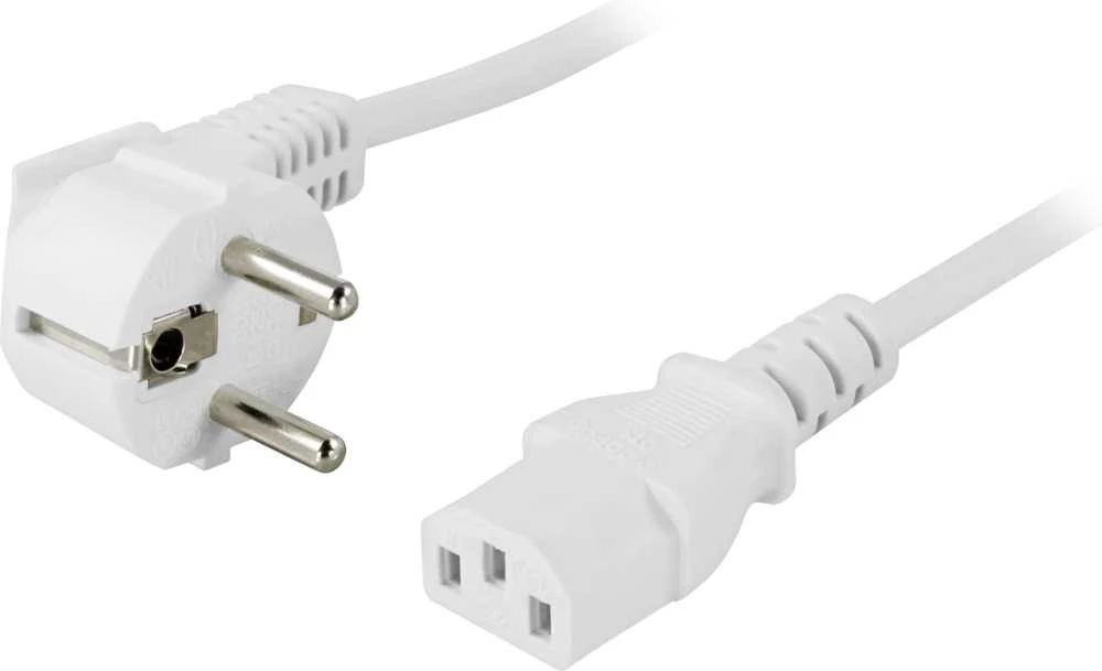Įžemintas kabelis DELTACO kampinis CEE 7/7 į IEC 60320 C13, max 250V / 10A, 0.2m, baltas / DEL-109V-20