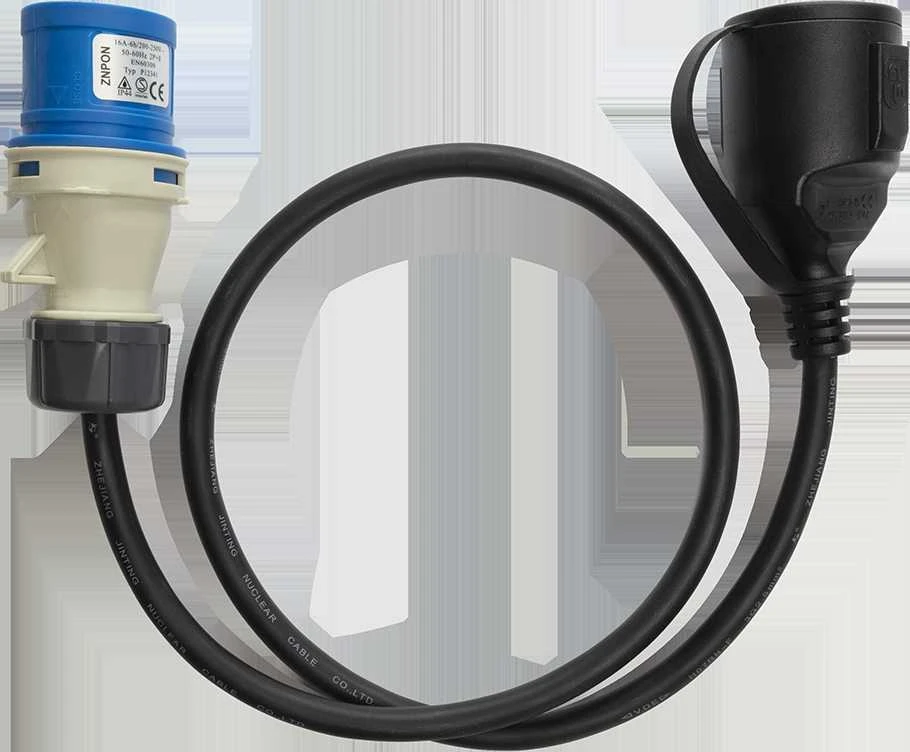 Įžemintas adapterio laidas DELTACO IP44, 230 V 16 A, 1 m, juodas / DEL-124