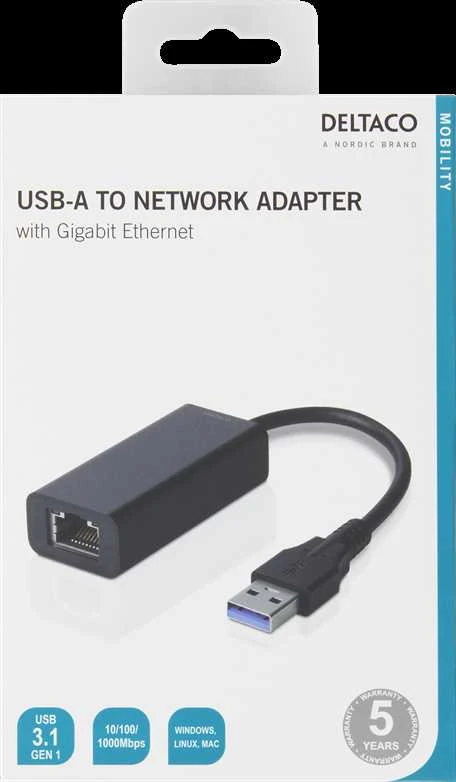 Šakotuvas DELTACO 1xRJ45, 1xUSB 3.0, juodas / USB3-GIGA5