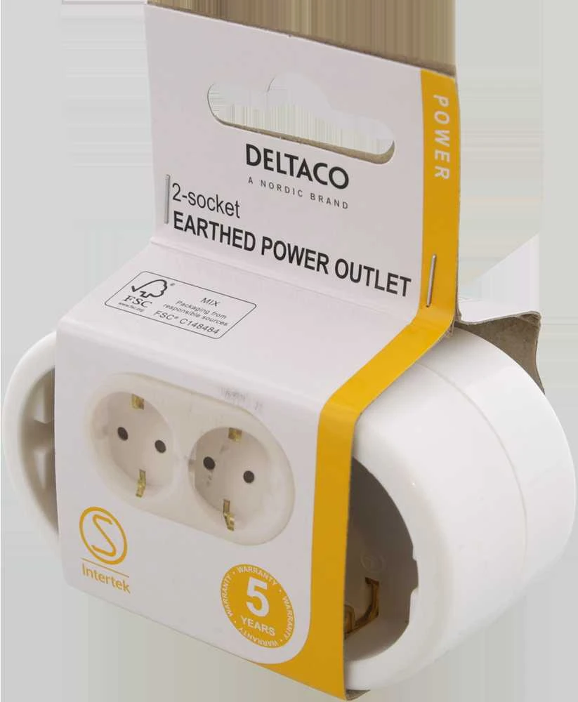 Įžemintas elektros lizdas DELTACO 2 lizdai, baltas / GT-987