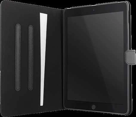„DELTACO iPad 9.7“ (2017/2018) dėklas, veganiškos odos, atrama, juoda IPD-2017-2