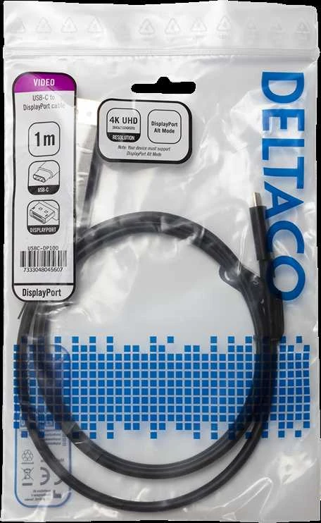 DELTACO USB-C į DisplayPort kabelis, 1m, 4K @ 60Hz, juodas USBC-DP100