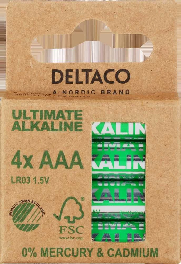 Ultimate Alkaline AAA baterijos DELTACO pažymėta ekologiniu ženklu „Nordic Swan“, 4 vnt. pakuotė / ULT-LR03-4P
