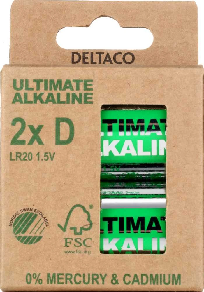 Ultimate Alkaline D baterijos DELTACO Nordic Swan Ecolabelled, 2 vnt. pakuotė / ULT-LR20-2P