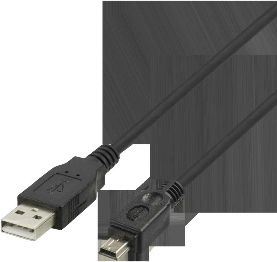 USB 2.0 mini B kabelis DELTACO tinka DSLR fotoaparatams, 1m, juodas / USB-24-K / 00140007