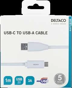 USB-C į USB-A kabelį, 1 m, 3A, USB 2.0, baltas DELTACO / USBC-1009M