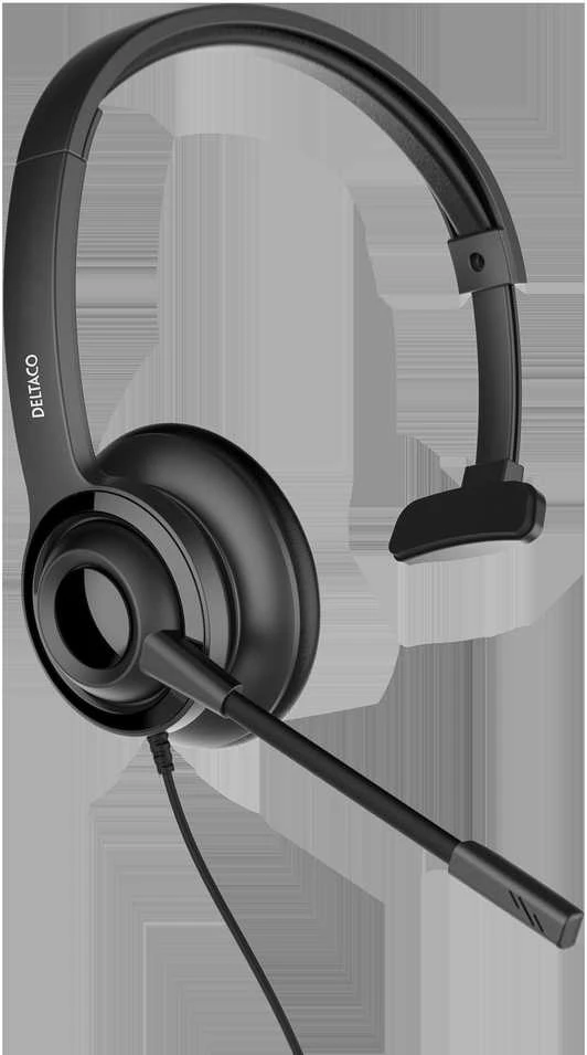 USB mono ausinės DELTACO OFFICE garso valdymas, triukšmą mažinantis mikrofonas, juodas / DELO-0650