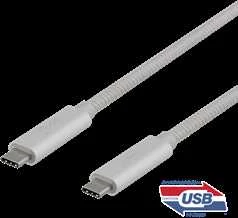 USB-C kabelis DELTACO 1m, SuperSpeed , pintas, USB 3.1 Gen 2, 10 Gbps, 100W, sidabrinė / USBC-1417M