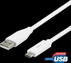 USB-C į USB-A kabelį, 1 m, 3A, USB 2.0, baltas DELTACO / USBC-1009M