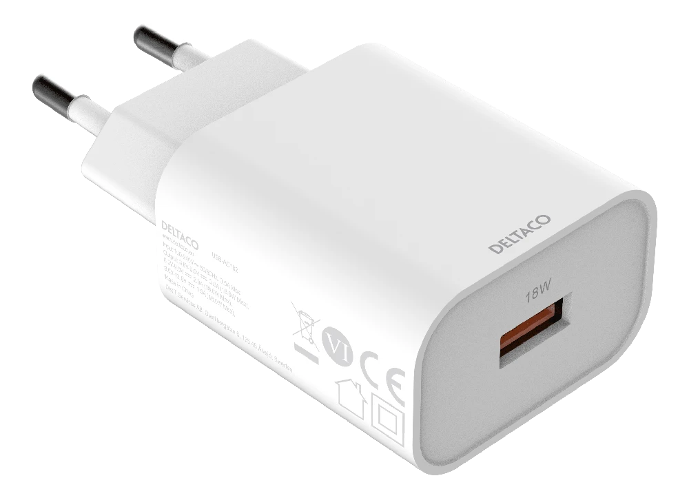 Deltaco USB sieninis įkroviklis su 18W jungtimi