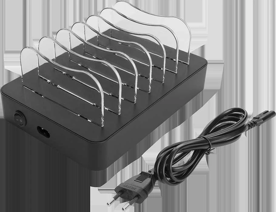 USB įkrovimo stotelė DELTACO skirta 6 įrenginiams, 5x USB-A, 1x USB-C PD, greitas krovimas, 50 W, juoda / DPS-0200