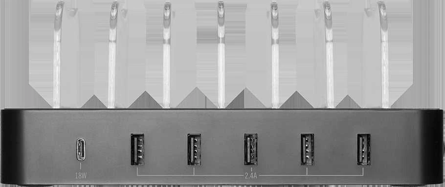 USB įkrovimo stotelė DELTACO skirta 6 įrenginiams, 5x USB-A, 1x USB-C PD, greitas krovimas, 50 W, juoda / DPS-0200