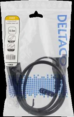 Y-Splitter maitinimo laidas nuo C14 iki C13 + C7, 0,5 DELTACO juodas / DEL-109YA