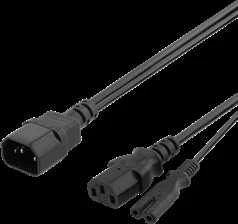 Y-Splitter maitinimo laidas nuo C14 iki C13 + C7, 0,5 DELTACO juodas / DEL-109YA