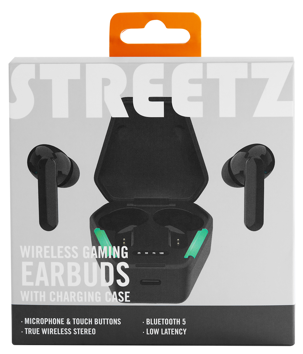 Žaidimų ausinės STREETZ True Belaidės Stereo, matinė juoda / TWS-115