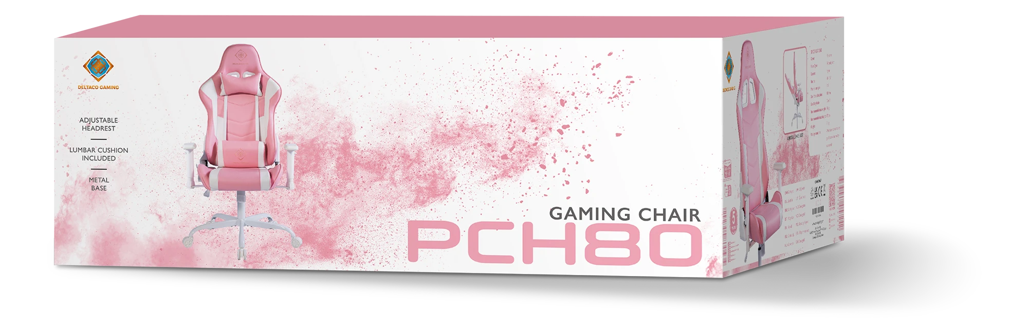 Žaidimų kėdė DELTACO GAMING Rožinis LINE PCH80, PU odos, geležinis rėmas, rožinė / GAM-096-P