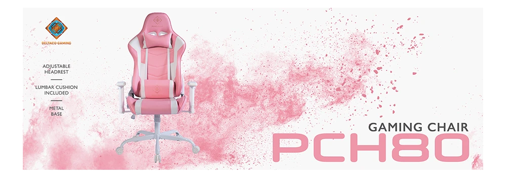 Žaidimų kėdė DELTACO GAMING Rožinis LINE PCH80, PU odos, geležinis rėmas, rožinė / GAM-096-P