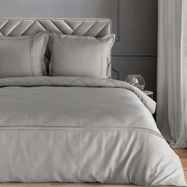 Eurofirany Medvilninio satino patalynės komplektas, 160x200 cm, sidabrinė spalva, siuvinėtas gėlių raštas, užsegimas užtrauktuku, 125 g/m² svoris, kvėpuojantis medvilnės audinys, minkšta patalynė