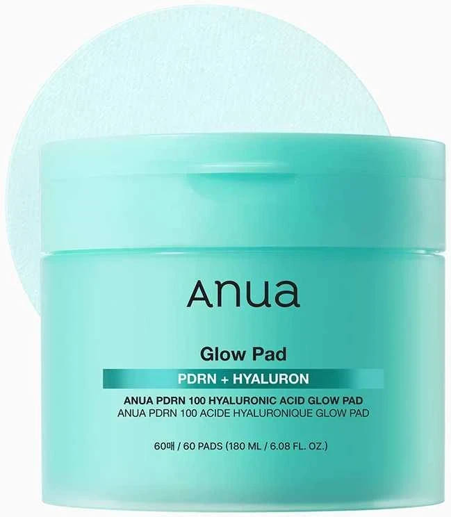 Anua PDRN 100 Hyaluronic Acid Glow Pad Drėkinantys ir skaistinantys padeliai veidui, 180 ml