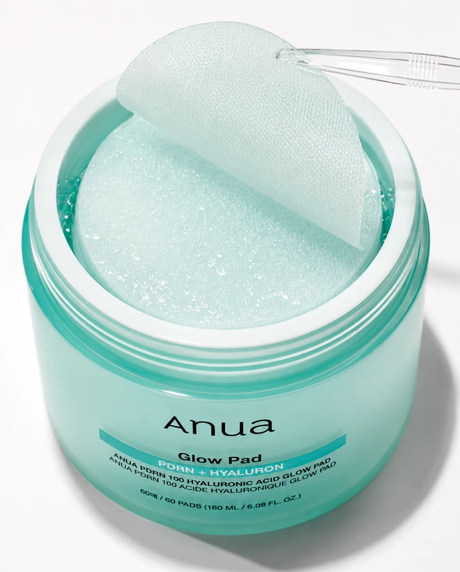Anua PDRN 100 Hyaluronic Acid Glow Pad Drėkinantys ir skaistinantys padeliai veidui, 180 ml