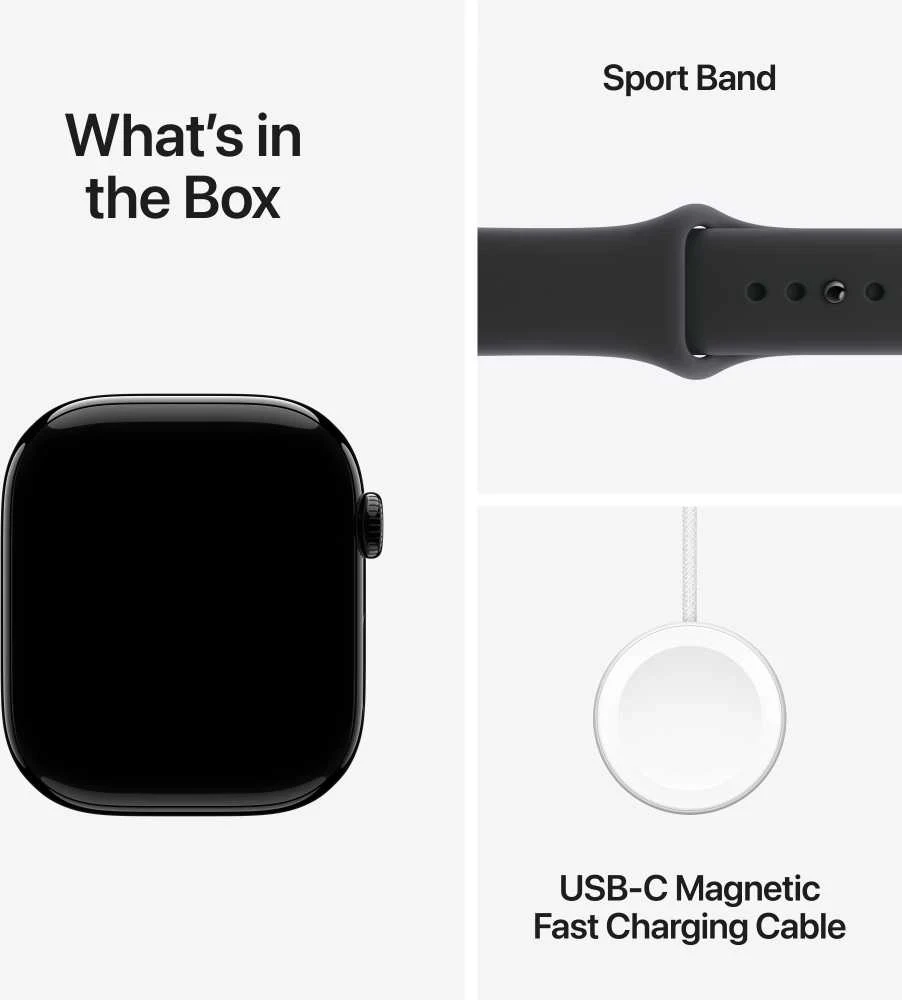 Apple Watch Series 11 GPS + Cellular 46mm Jet Black Aluminium Case with Black Sport Band - M/L - MFC44ET/A