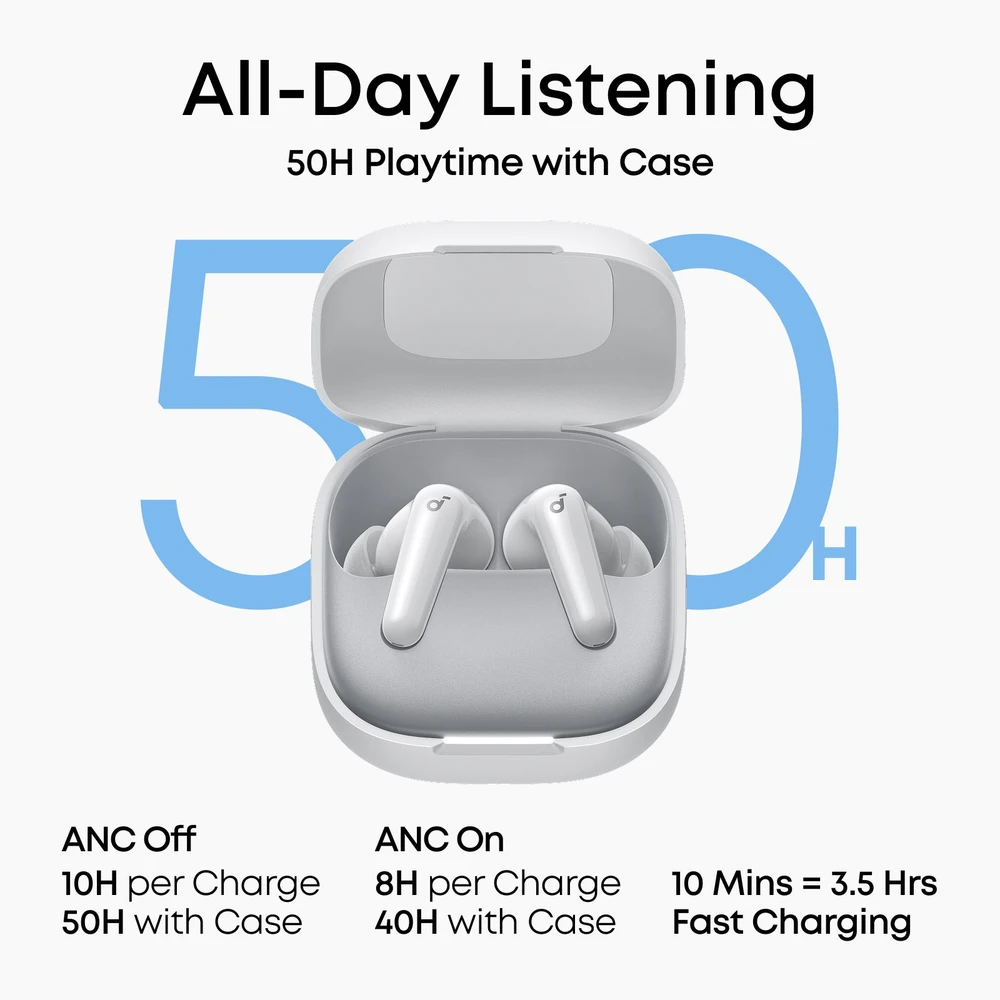 Belaidės ausinės Anker Soundcore P31i (R60i NC), TWS, ANC, baltos spalvos