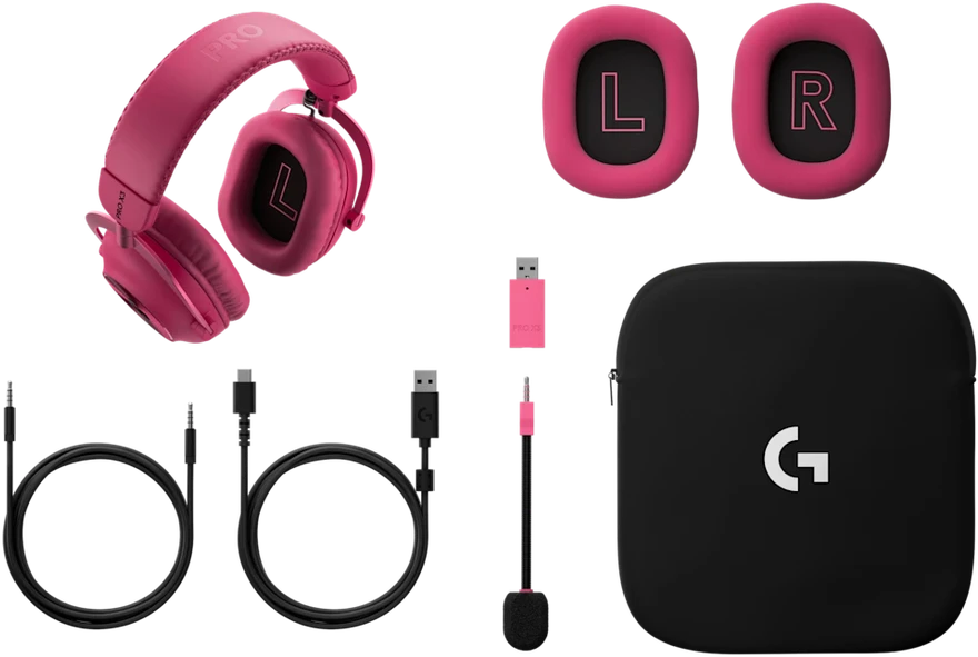 Belaidės žaidimų ausinės su mikrofonu Logitech G PRO X3 LIGHTSPEED, 7.1, Bluetooth, rožinės spalvos | 981-001756