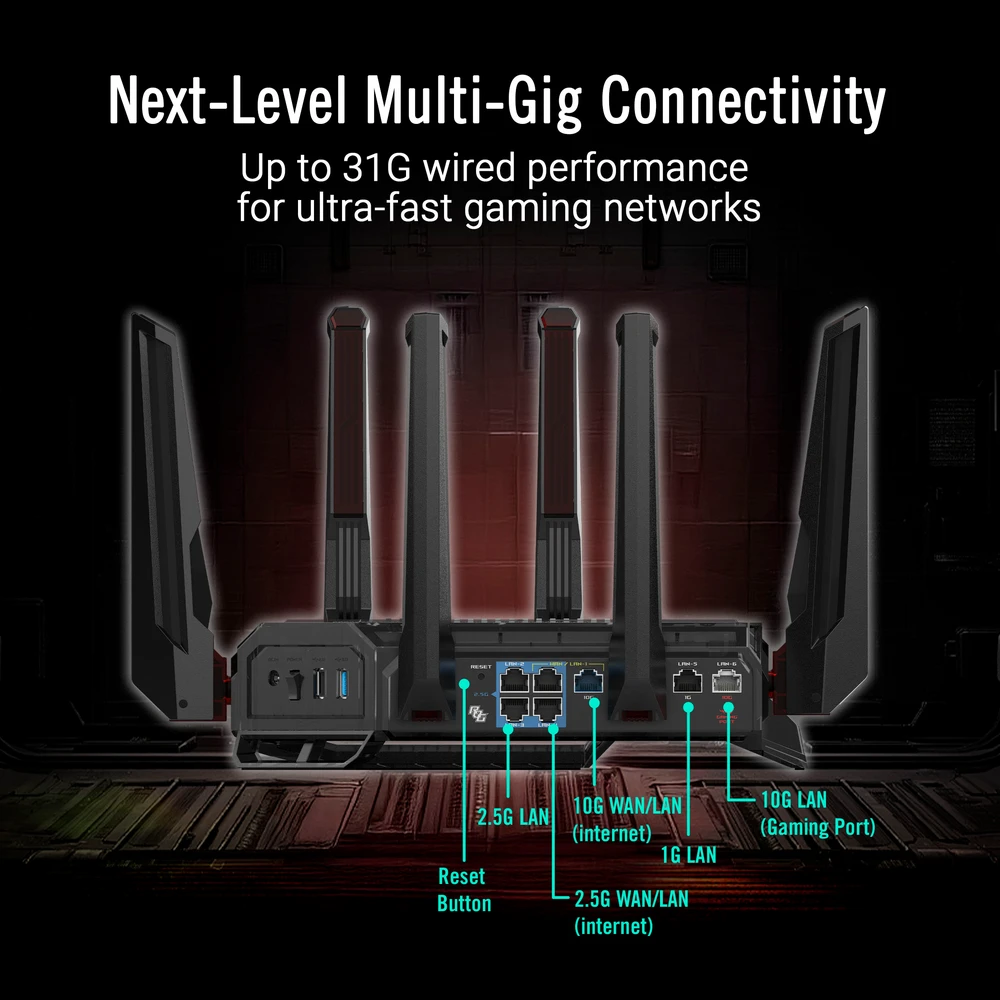 Asus ROG Rapture GT-BN98 — pasaulyje pirmasis Wi-Fi 8 žaidimų maršrutizatorius. Keturių dažnių, iki 25 000 Mbps, du 10G prievadai, žaidimų spartinimas/ Naujiena 2026