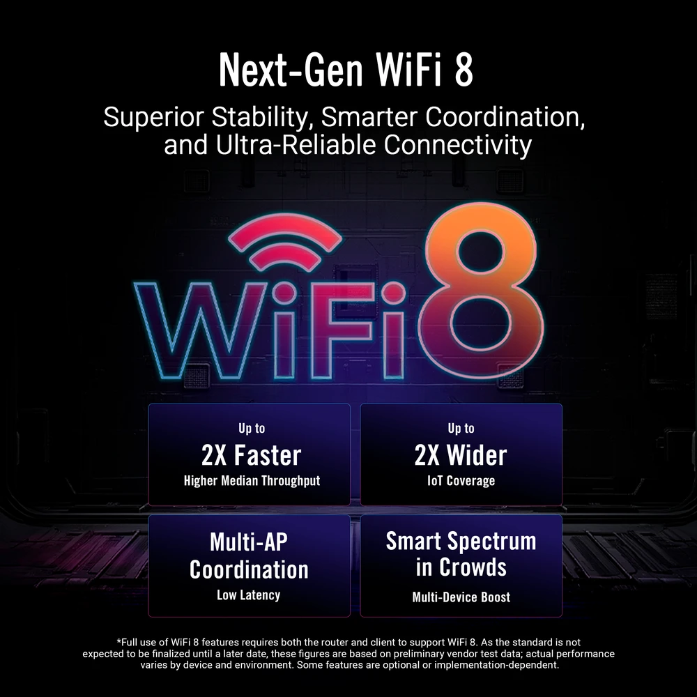Asus ROG Rapture GT-BN98 — pasaulyje pirmasis Wi-Fi 8 žaidimų maršrutizatorius. Keturių dažnių, iki 25 000 Mbps, du 10G prievadai, žaidimų spartinimas/ Naujiena 2026