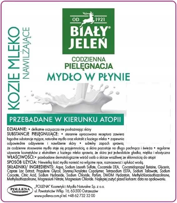 Hipoalerginis skystas muilas Bialy Jelen su ožkos pienu, 2 l