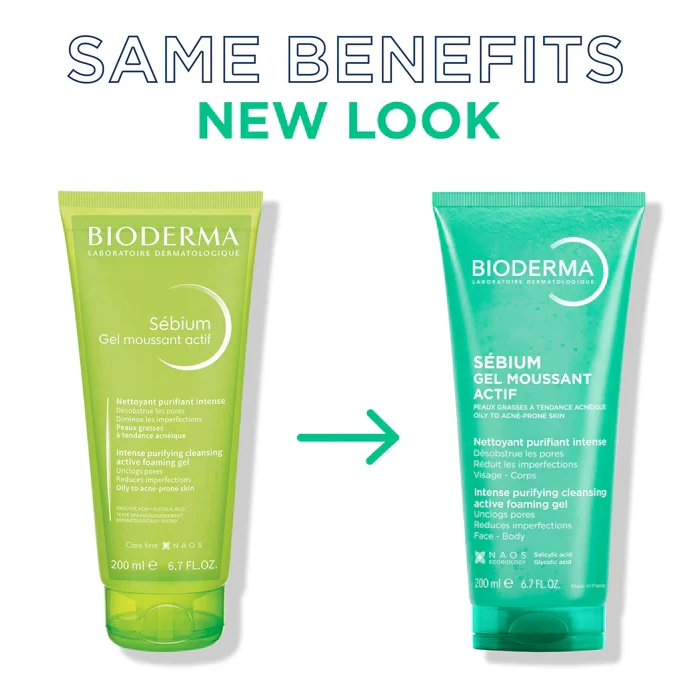 Bioderma aktyvaus poveikio rūgštinis prausiklis riebiai, į spuogus linkusiai odai SÉBIUM GEL MOUSSANT ACTIF, 200 ml