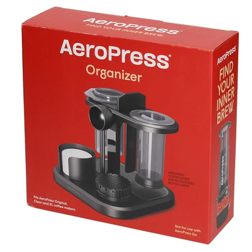 AeroPress stovas – originali pakuotė su įrenginio iliustracija