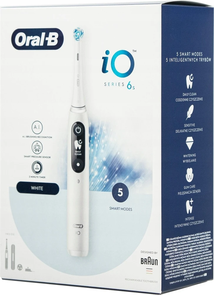 Braun Oral-B iO6 Series, elektrinis dantų šepetėlis, baltos spalvos