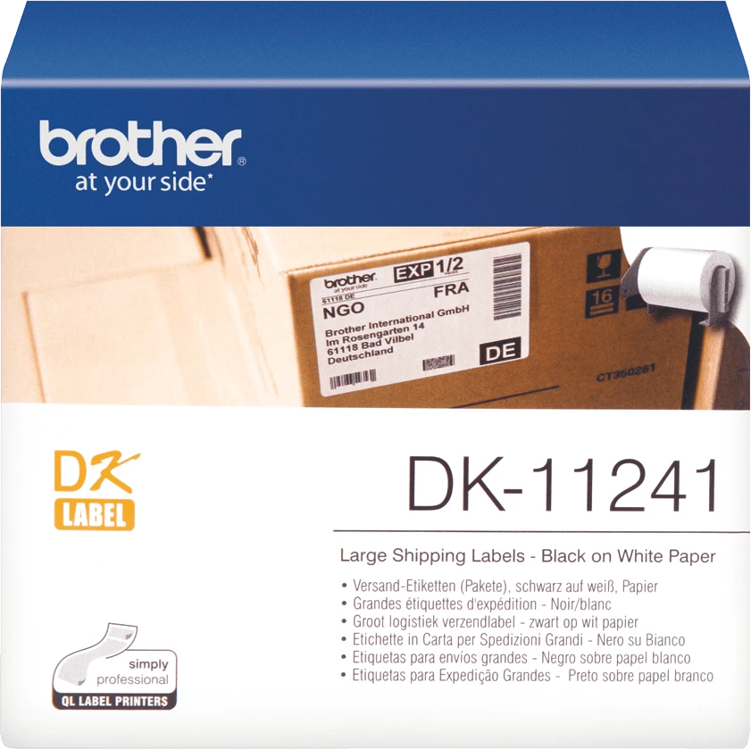 Juodų raidžių baltame fone etikečių ritinėlis Brother DK-11241, 102 mm x 152 mm