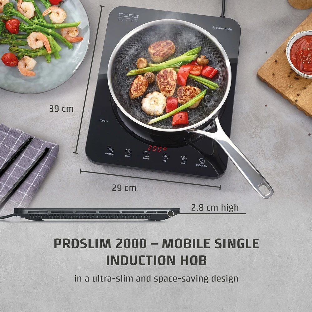 CASO Design ProSlim 2000 mobili vienvietė indukcinė kaitlentė, juodos spalvos