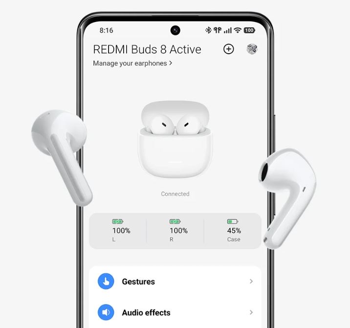 Ausinės Xiaomi Redmi Buds 8 Active, Juodos aprašymas - Prekės nuotrauka
