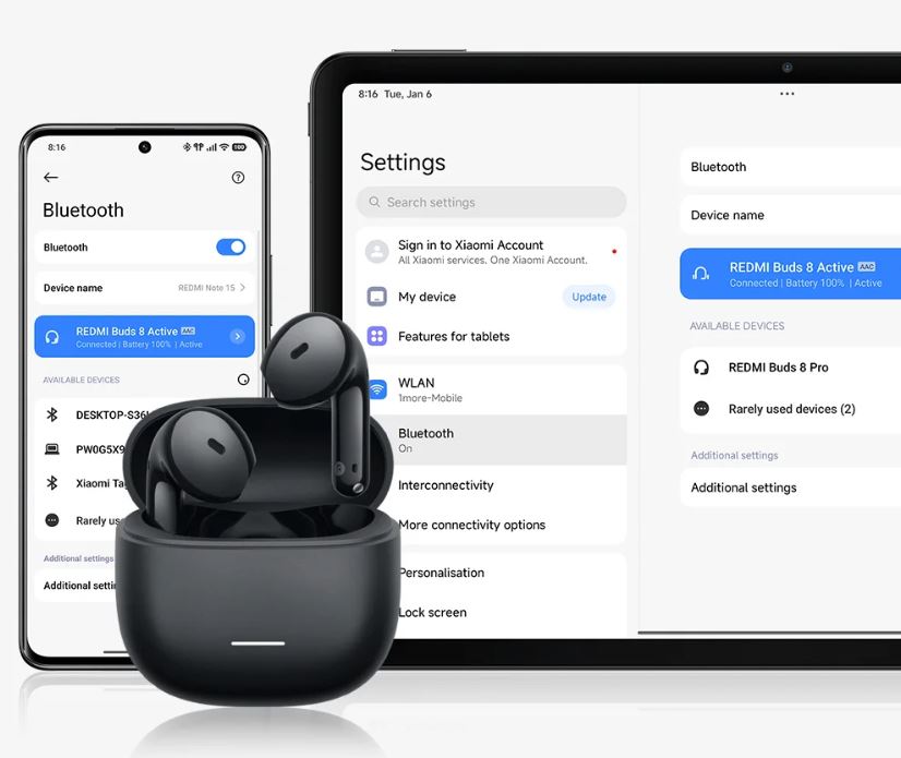 Ausinės Xiaomi Redmi Buds 8 Active, Juodos aprašymas - Prekės nuotrauka