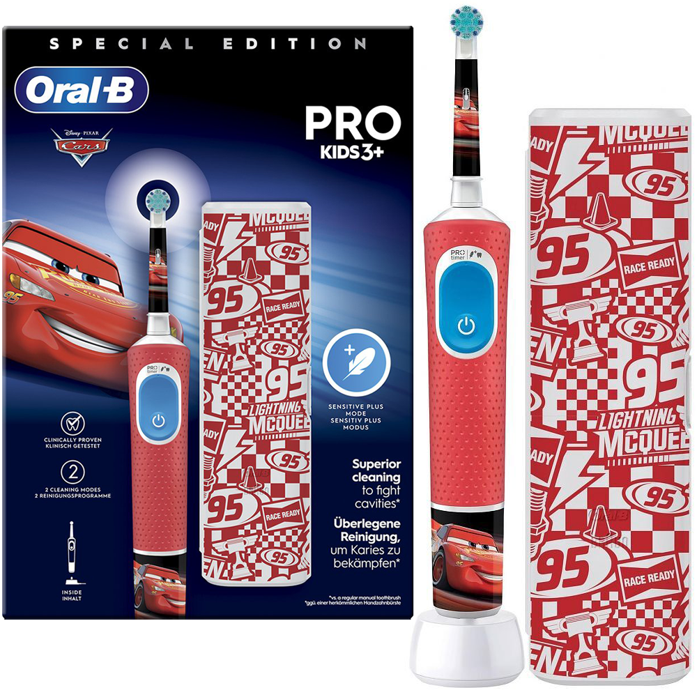 Elektrinis dantų šepetėlis vaikams Oral-B Vitality Pro 103  Kids 3+ Cars, su dėklu aprašymas - Prekės nuotrauka
