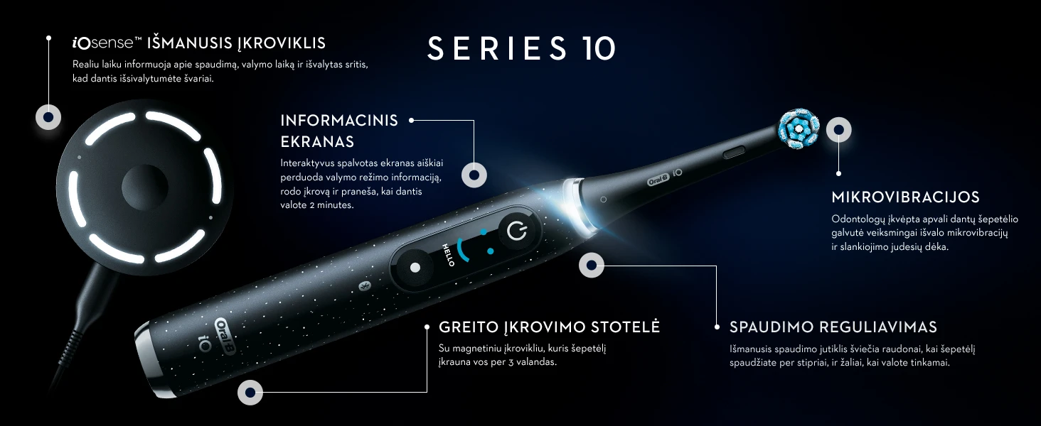 Elektrinis dantų šepetėlis Oral-B iO10 iOM10.1B4.2AD, Juodas aprašymas - Prekės nuotrauka