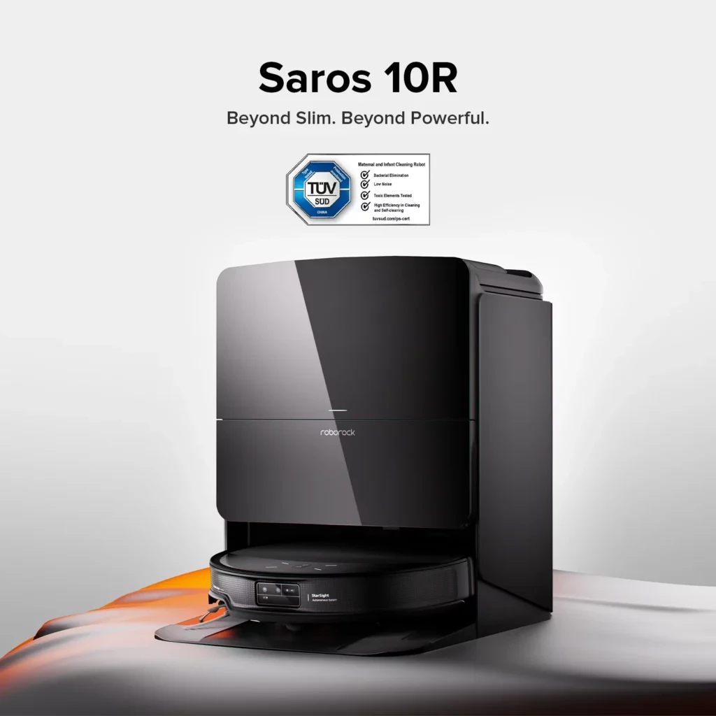 Dulkių siurblys robotas Roborock Saros 10R, juodos spalvos aprašymas - Prekės nuotrauka