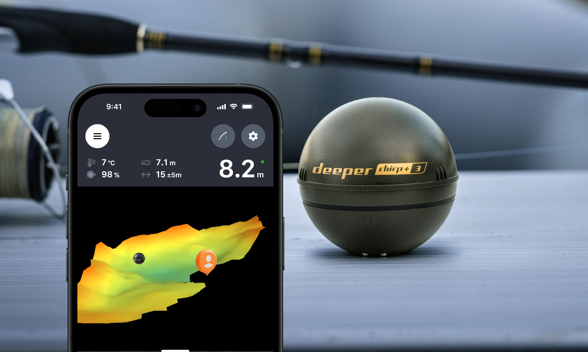 „Echolotas Deeper“ išmanusis sonaras „Chirp+ 3“ aprašymas - Prekės nuotrauka