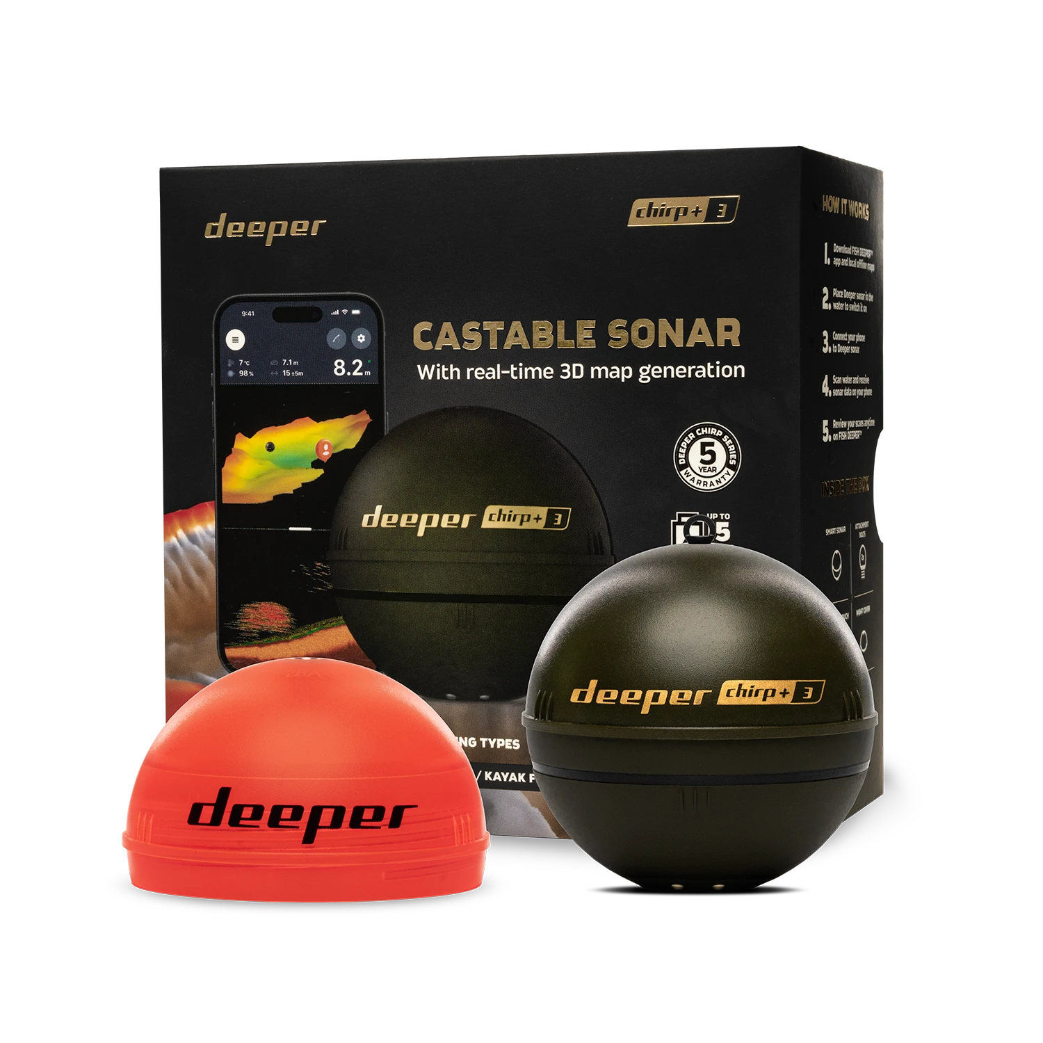 „Echolotas Deeper“ išmanusis sonaras „Chirp+ 3“ aprašymas - Prekės nuotrauka