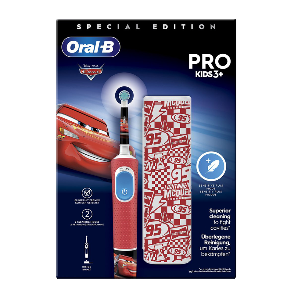 Elektrinis dantų šepetėlis vaikams Oral-B Vitality Pro 103  Kids 3+ Cars, su dėklu aprašymas - Prekės nuotrauka