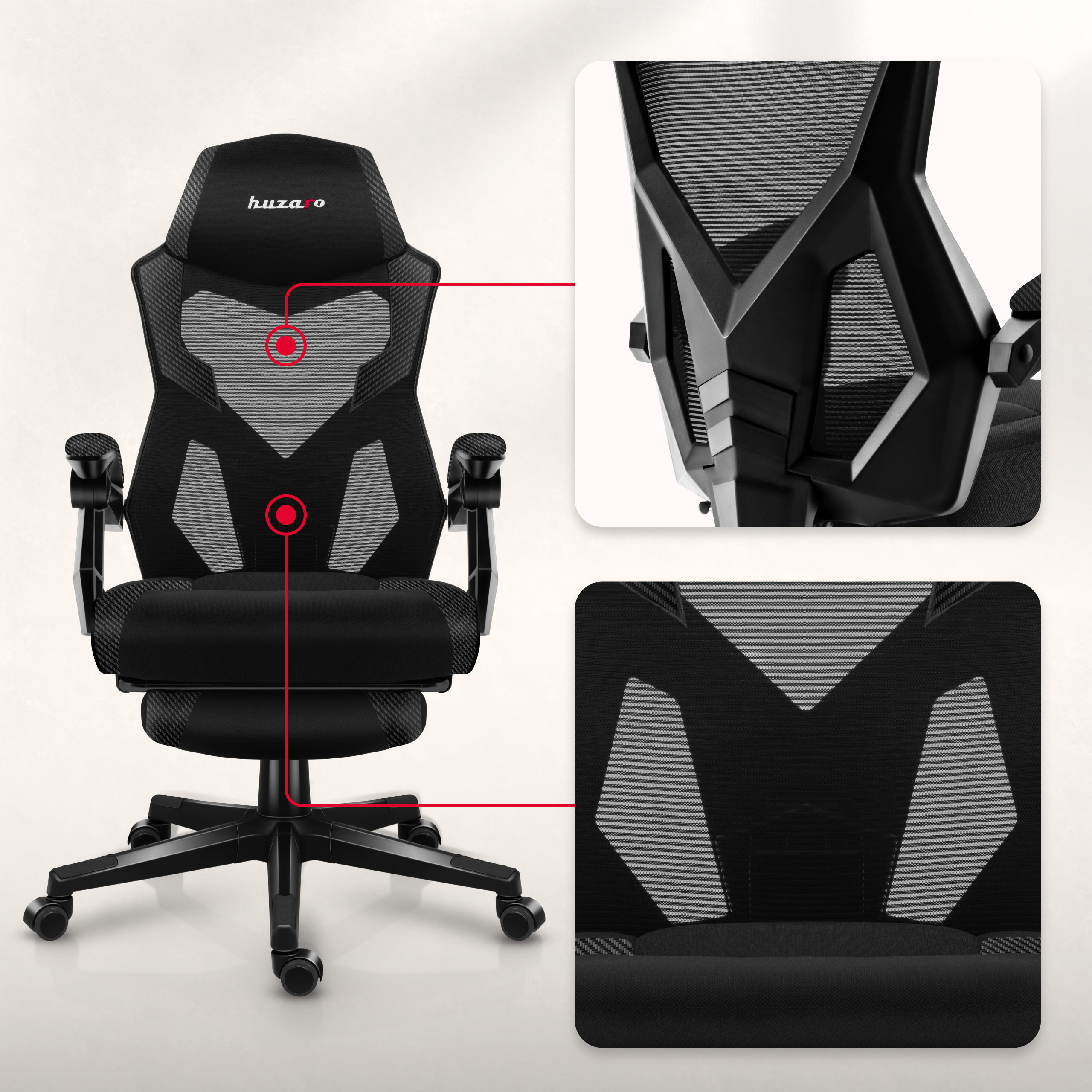 Žaidimų kėdė Huzaro Combat 3.1 Carbon | juodos spalvos aprašymas - Prekės nuotrauka