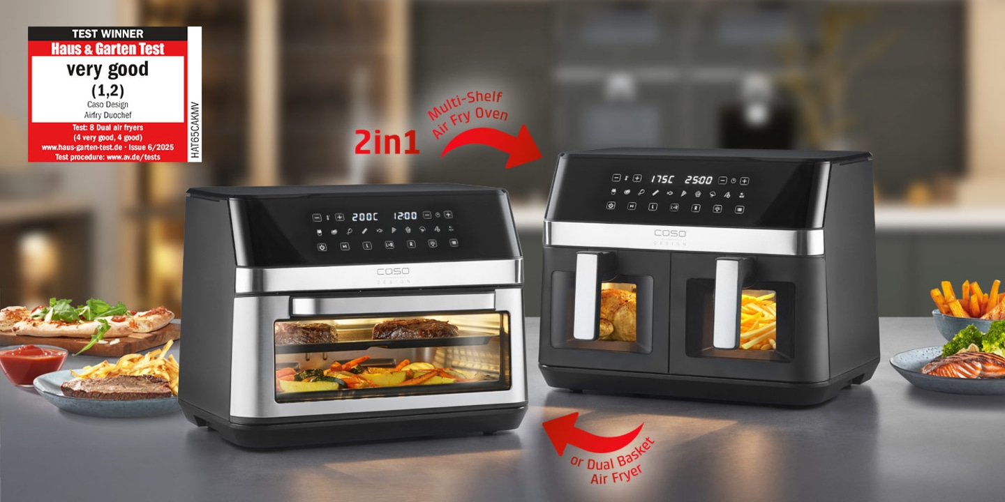 Karšto oro gruzdintuvė Caso Design DuoChef, 2200 W, 14 L, juodos spalvos aprašymas - Prekės nuotrauka